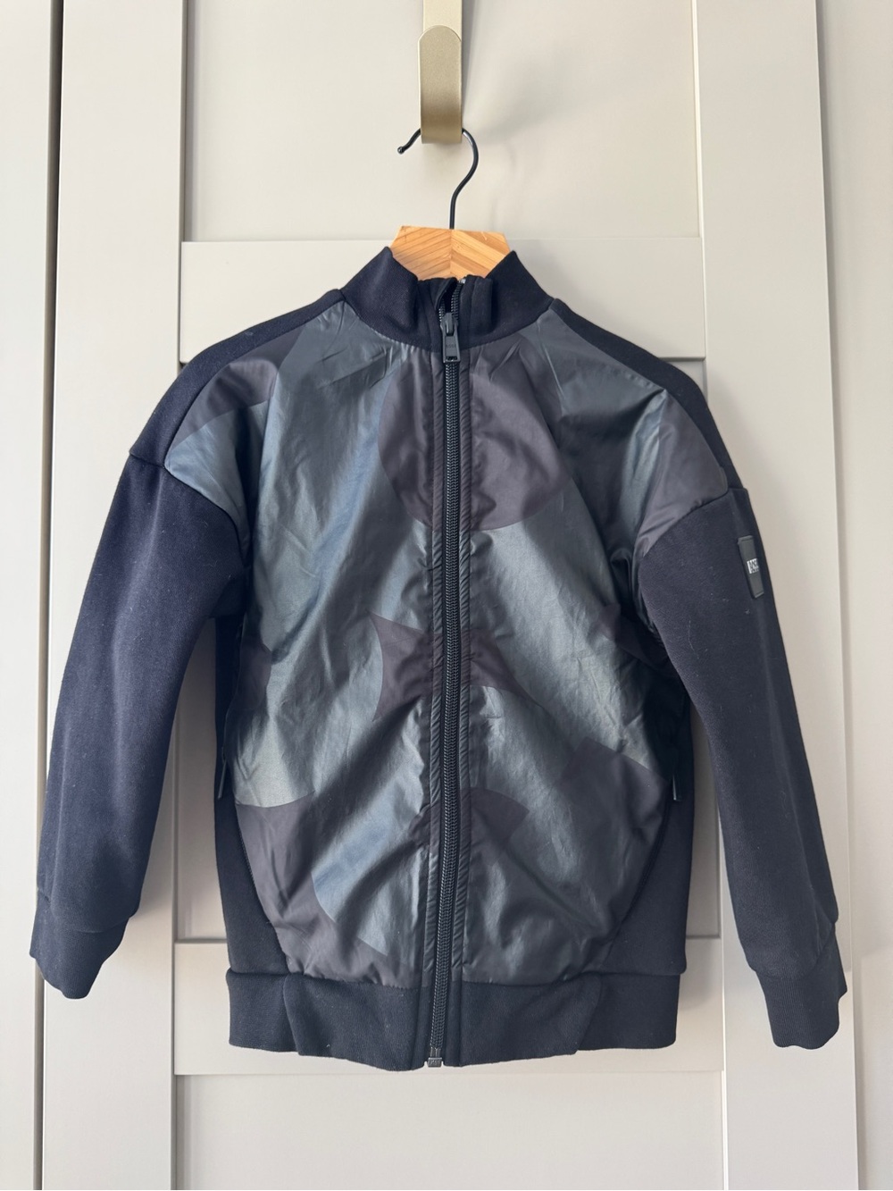 Kids Hugo Boss 5 Black Zip-Front Fleece Jacket with Shiny Camouflage Panels